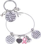 Breast Cancer Survivor Gifts for Women, Breast Cancer Survivor Bracelet, Breast Cancer Pink Ribbon Keychain, She Believed She Could So She Did Keychain for Women, Breast Cancer Gifts for Women