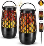 MOFOKEAY 2 Pack Outdoor Bluetooth Speakers,Waterproof Speakers with Stake & Hook,Sync Up to 100 Speakers,Torch Lantern for Patio Pool Party,Gifts for Men