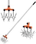 BARAYSTUS Rotary Cultivator Garden Rotary Tiller Adjustable Stainless Steel Poles Hand Tiller for Soil Mixing or Reseeding Grass Lawn Tiller Total Length 57 Inch.