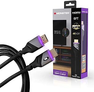 Monster 6ft High Speed 4K Hdr Hdmi Cable with Built-in Purple Led Light, Gaming, Video, and Computer