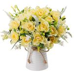 LESING Artificial Flowers with Vase Fake Silk Flowers in Vase Gardenia Flowers Decoration for Home Table Office Party (Champagne)