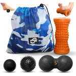 Invincible Fitness Massage Ball & Foot Roller 4-in-1 Set, Lacrosse Ball, Peanut Massage Ball, Spiky Ball, for Trigger Point Therapy, Self-Myofascial Release, Plantar Fasciitis,Deep Tissue (Orange)