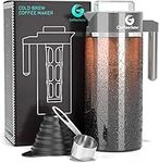 Coffee Gator Cold Brew Coffee Maker - BPA-Free Filter and Glass Carafe - Brewing Kit with Stainless Steel Measuring Scoop and Collapsible Loading Funnel - Grey - 1.4 Litre