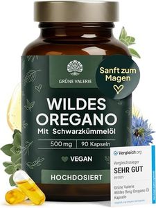 GRÜNE VALERIE® Oregano Öl Kapseln [HOCHDOSIERT] – DuoKomplex mit Schwarzkümmelöl 90 Stück – 82% Carvacrol Wildes Berg Oreganoöl – 500mg Kapseln vegan & magensaftresistent – laborgeprüft & ohne Zusätze