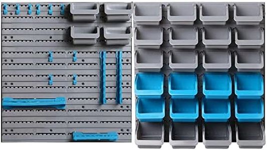 Giantz Storage Bin Rack, 44 Bins Garage Tool Storages Shelving Wall Mounted Toolbox Shelf Bracket Home Workshop Garden Organiser, 52kg Capacity Stable Steel Backboard Blue Grey