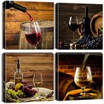 Artscope 4 Pieces Canvas Prints Wall Art - Romantic Wine Picture Painting- Modern Wall Artwork Framed for Bathroom Home Office Decor - 12 x 12 Inch