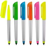 Stylus Ballpoint Pen with Highlighter Tips, 3 in 1 Combo Stylus for Touchscreens, Highlighter and Writing Pen, Bright Highlighter Colors, Black Ballpoint Ink, Pack of 5