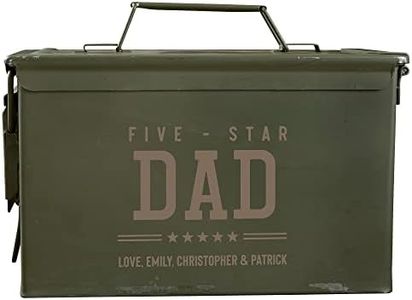 Personalization Universe Five Star Dad Personalized Ammo Box, Steel Construction, Authentic Military Surplus for Father's Day, Birthdays - Made in USA Accessories, Ammo Storage, Hunting Gear, 50 Cal