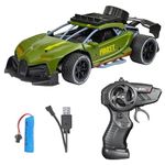 VGRASSP Rechargeable Racing Car Toy for Kids with 2.4 GHz Long Range Remote Control - 1:16 Scale Joystick RC Sports Vehicle (Dark Green)