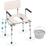 VEVOR Commode Chair, Bedside Commode with Padded Seat, Drop-Down Arms, 7-Level Adjustable Height, 5.8L Removable Bucket, Easy to Assemble, 350LBS Capacity, Portable Toilet for Adults Seniors