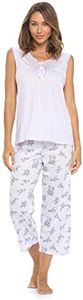 Casual Nights Women's Lace Sleeveless Top and Capri Bottom Sleepwear Pajama Set - Purple - Medium
