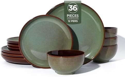 Pokini 36 Piece Stoneware Dinnerware Sets, Ceramic Plates and Bowls Set, Microwave & Dishwasher Safe Kitchen Dish Set, Modern Dinner Salad Plates | Cereal Bowls for 12, Dishware Sets Sage Green