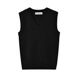 SMINLING Pinker Kids Boys Girls Sweater Vest V-Neck School Uniform Soft Knitted Cotton Top (Black,5-6 Years)