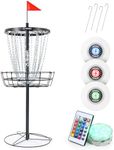 Patiassy Disc Golf Basket with 24/12 Chains for Two Difficulty Levels of Practice Portable Golf Target for Disc Golf Night Practice