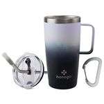 honogo 20 oz Stainless Steel Vacuum Insulated Tumbler with Lid and Straw, Thermal Travel Coffee Mug with Handle, Keep Hot & Cold, Water Canteen, Beer Cup, Spill proof, BPA free (White Black)