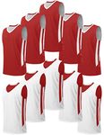 Youth Boys Reversible Mesh Performance Athletic Basketball Jerseys Blank Team Uniforms for Sports Scrimmage (10 Pack, Red/White, Youth XXL)