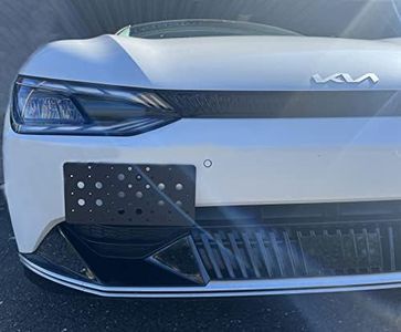 Front Bumper Tow Hook License Plate Mount Bracket for Kia EV6 2022-2024, Plate Holder Set w Unique Screw Bolts & Black Screw Caps, Quality Plate Holders, Premium Car & Truck Accessories