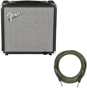 Fender Rumble 100 V3 Bass Amplifier Bundle with Fender Joe Strummer Instrument Cable, (13ft) Straight/Straight, Drab Green