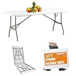VTOY 6FT（30"x72" Folding Table, Indoor Outdoor Heavy Duty Table with Carrying Handle,Portable Placstic Fold up Table for Picnic, Party, Camping，Office - （White /6ft）