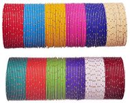 NMII Non-Precious Metal with Base Metal and Spread with Zari Glossy Finished Bangle set For Women and Girls, (Multicolour-Design-1 2_Inches), Pack Of 144 Bangles