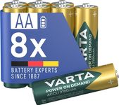 VARTA Power on Demand Ready2Use Pre-Charged AA Mignon (2100 mAh Ni-Mh Battery, Rechargeable without Memory Effect, Ready to Use) Pack of 8