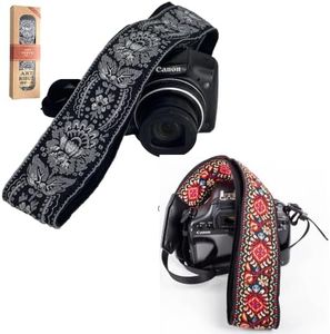 Art Tribute Black SIlver & Red Woven Vintage Camera Straps Bundle Package- Great GIft for Man and Women Photographers