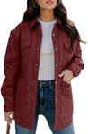 EVALESS Lightweight Diamond Quilted Jackets for Women Casual Collar Long Sleeve Button Down Puffer Jacket Warm Winter Coat Outerwear with Pockets Red Large