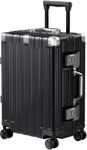 Krute Carry On Luggage PC+ABS Luggage Aluminum Frame Zipperless Lightweight Hardshell Suitcase with TSA Lock Spinner Wheels 20 Inch Black