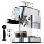 AMZCHEF Espresso Machine with LCD Display, 20 Bar Cappuccino Machines with Automatic Milk Frother for Home Gifts, Latte Coffee Maker with Dual Wall & ESE Filters, Stainless Steel Style