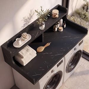 OMCHOM Washer and Dryer Countertop with Shelf, Wood Desk Organizer, Sturdy Thick Board Double Layer Desktop Rack, 8.7''Extra Tall Bottom Storage Space for Office, Home, Study Room, Classroom