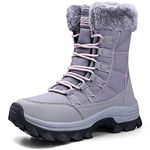 Dhinash Women's Snow Boots Waterproof Winter Boots Warm Anti-Slip Ankle Boots Fur Lined Booties Ladies Short Boots Outdoor Shoes Walking Boots Trekking Boots Hiking Boots Grey 6.5UK