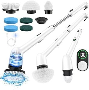 LyriFine Electric Spin Scrubber with LED Display, LY7 Pro New Full-Body IPX7 Waterproof Bathroom Cleaning Brush, 7 Brush Heads Shower Scrubber with Long Handle, Dual Speed for Bathtub Tile Floor