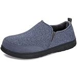 LongBay Comfy Cotton Knit Slippers Breathable Sport Memory Foam House Shoes with Anti Skid Rubber Sole (Large / 11-12, Stripe Blue)