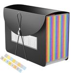 STORLOCKER File Organiser 24 Pockets Extra Capacity Folders for Paperwork A4 Having Flexible Cord, Document Organiser, A4 Expanding File Folder with Lid and Colour Labels Rainbow Files and Folders