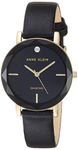 Anne Klein Women's Genuine Diamond Dial Gold-Tone and Black Leather Strap Watch, Gold-Tone and Black, One Size, Japanese