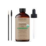 Majestic Pure Castor Oil | USDA Certified Organic |100% Pure & Hexane Free | Cold Pressed | Growth for Eyelashes, Eyebrows, Hair | With Eyebrow & Eyelash Brush | 118 ml