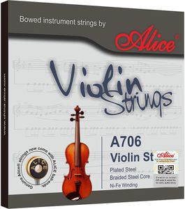 Alice A706 Violin Sting Set, Plated Steel Plain String, Braided Steel Core, Ni-Fe Winding