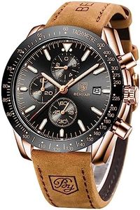 BENYAR Classic Fashion Quartz Chronograph Watch Casual Sport 30M Waterproof Leather Band Mens Watches (Brown-Black)