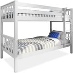 Blisswood Bunk Bed Double Bed with 2x Mattress, 3ft White Wooden Bunk Beds With Ladder Twin Sleeper Kids Bunk Bed, Solid Pine Wood Frame Single Double Bed frame For Kids Children Home