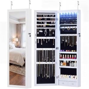 DUMOS Jewelry Organizer Mirror, 6 LEDs Jewelry Armoire Cabinet, 47.2 Inch