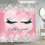 Gdmoon Eyelash Makeup Shower Curtain Silver Twinkle Twinkle Stars Glitter Fashion Pink Love Background Girl Cute Princess Colorful Abstract Art Bathroom Curtain Set with 12 Hooks 72x72In YLHHGD1