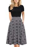 HELYO Work Dresses for Women Office Professional Elegant Vintage Cotton Casual Party Peter Pan Collar A-Line Dress with Pockets 978 Plaid Black XXL