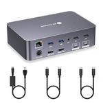 AV Access KVM Switch Dock 2 Monitors 2 Laptops, 4K KVM Switch Dual Monitor, 2 USB-C MST Ports, 60W PD for Each PC, 1G Ethernet, EDID Emulation, 2K@144Hz, 1080P@240Hz, Ideal for Home Office & Gaming
