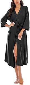 Women Kimono Robes Lightweight Long Robe Knit Bathrobe Soft Sleepwear V-Neck Loungewear for Women Black S