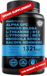 11-in-1 Nootropic Brain Supplements: Memory & Focus Supplement with Ginkgo Biloba, L Theanine, Bioperine, & Alpha GPC Choline - 1321mg, 60ct - Stimulant Free, Vegan - Focus Brain Support (1 pack)