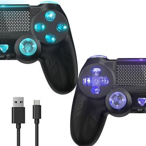 FOIRCEADAL RGB 2 Pack Wireless Controllers for Ps4 Dual Vibration Wireless Gamepad with Turbo and 3.5mm Audio Jack/LED/Touch Pad for Ps4/Pro/Slim/Pc