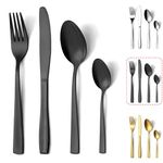 Black Cutlery Sets, Hunnycook 32 Pieces Black Cutlery Sets, Stainless Steel Cutlery Set for 8, Flatware Set with Knife and Forks Set, Spoons and Teaspoons, Mirror Polished and Dishwasher Safe