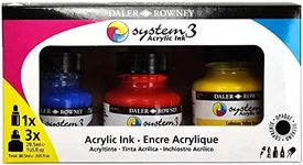 Daler-Rowney System3 Acrylic Ink Set of 3 Starter Colors- Versatile Acrylic Ink for Artists and Students - Opaque Calligraphy Ink for Drawing Illustrating Airbrushing Dip Pen Ink and More