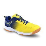 Nivia HY-Court 2.0 Badminton Shoe for Mens | Rubber Sole Shoes with Upper Mesh for Sports, Badminton, Volleyball, Squash, Table Tennis, Nonmarking Sole (Yellow/Blue) Size - UK-5