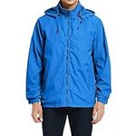 Mens Windbreaker Jacket Waterproof Lightweight Hooded Rain Jacket Packable Casual Sportswear Blue M